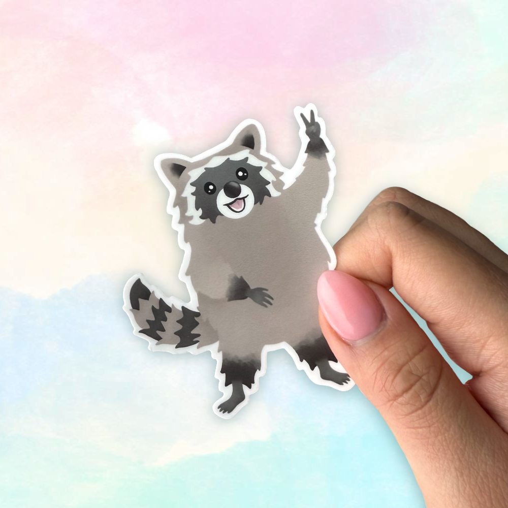 Raccoon Peace Sign Die Cut Sticker