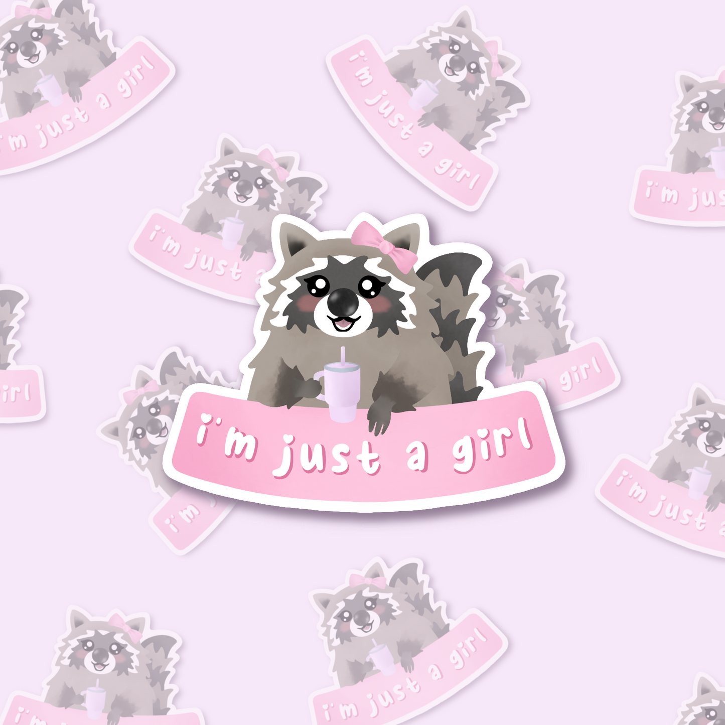 Just a Girl Raccoon Die Cut Sticker