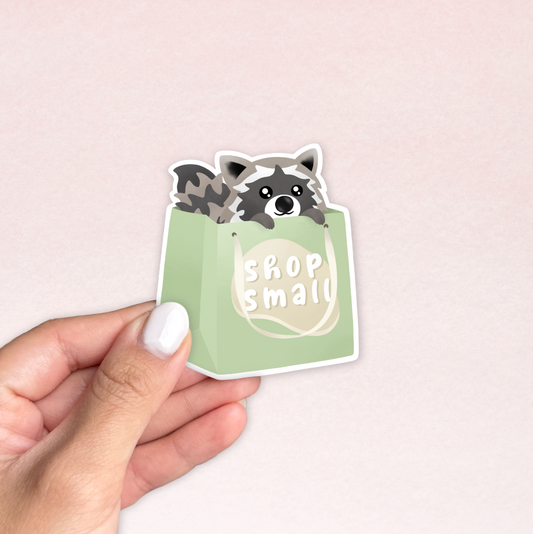 Shop Small Raccoon Die Cut Sticker